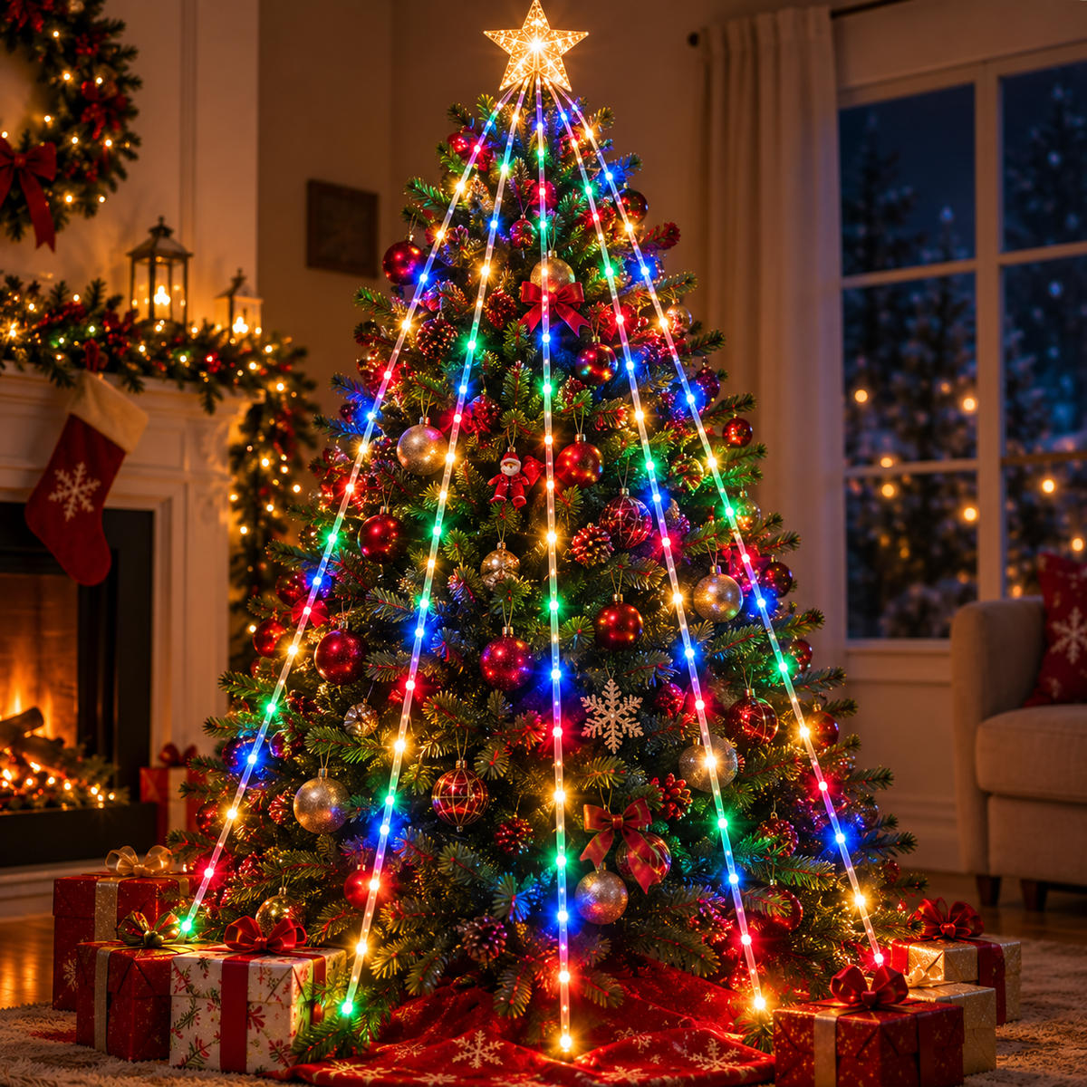 Combo Navideño: Luces Cascada LED + Tapete de Regalo